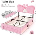 thumbnail image 3 of Pink Bed Frame Twin Size with Storage Drawer, Upholstered LED Bed Frame with Height Adjustable Butterfly Headboard and Charging Station, Velvet Platform Bed for Bedroom, 3 of 8