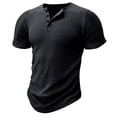 thumbnail image 4 of Men's Henley Shirt Short Sleeve Vertical Ribbed Textured T-Shirt 4 Button Placket Regular Fit Casual Summer Tops for Daily Wear,L, 4 of 7