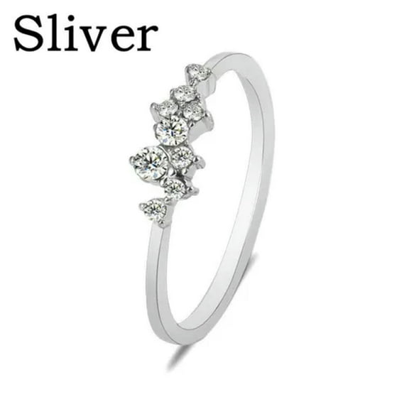 K-KED Women Fashion Simple Accessories Zircons Rings Dainty Engagement Ring Size 6-10-Silver-6