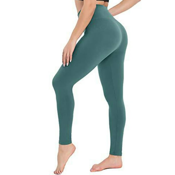 Sexy Dance Ladies Leggings Solid Color Yoga Pants Tummy Control Workout Pant  Slim Fit Bottoms High Waist Dark Green S/M 