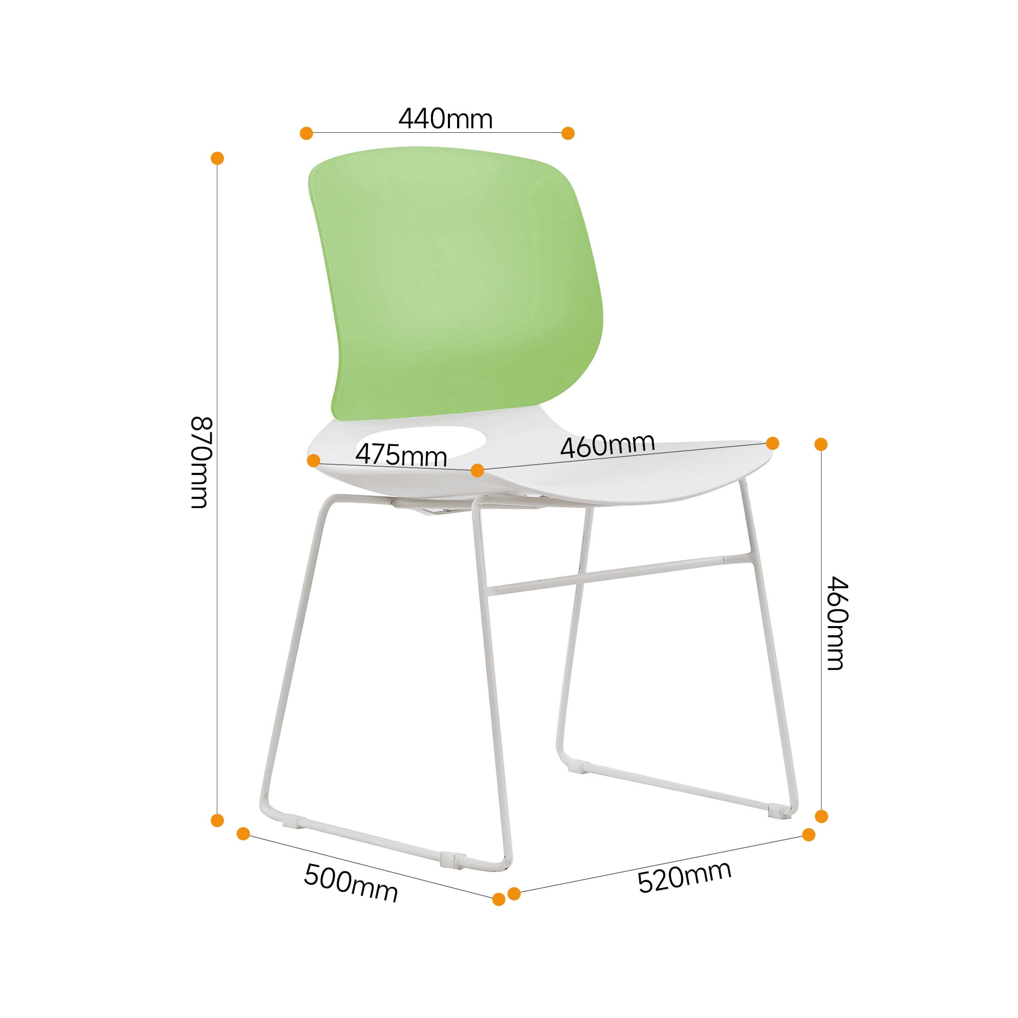 Modern Stackable Chair Set of 4, With Color Combination Of White And Green, Polypropylene Seats And Fiberglass Reinforced Backs, Dimensions 18.9 x 19.7 x 34.45 Inches