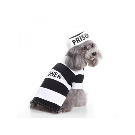 MarinaVida 2Pcs Pet Dog Prison Coat Hat Suit Sets Halloween Cosplay