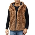 thumbnail image 3 of Zedker Faux Fur Vest Men with Hood Sleeveless Cardigan Fuzzy Fleece Jacket Stand Collar Jacket Thermal Vest Casual Winter Jacket Brown L, 3 of 10