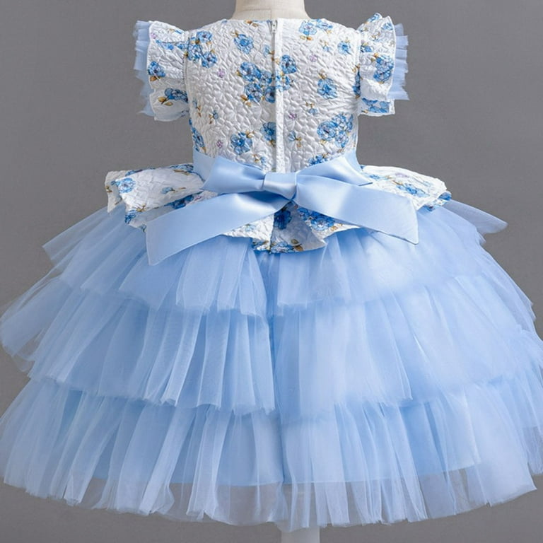 Atogsazn Little Girls Birthday Dress Kids Ruffle Sleeveless Mesh Dresses  Wedding Party Princess Clothes A-Blue 6-7 Years on Clearance - Walmart.com