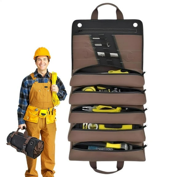 Multi-function large capacity roll-up kit canvas tool roll car storage bag hanging tool zipper carrier bag camping gear