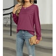 thumbnail image 4 of Long Sleeve Shirts for Women Pleated Casual Business Blouses Trendy Fashion Tunic Basic Tops Loose Trendy Fall Crew Neck T-Shirts, 4 of 7