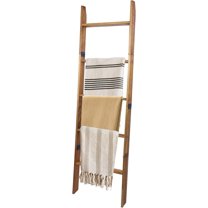 Blanket Ladder, 5-Tier Wooden Quilt Stand, Decorative Ladder Shelf, Leaning Shelf, Wall Leaning Blanket Ladder Towel Storage Rack for Living Room, Walnut