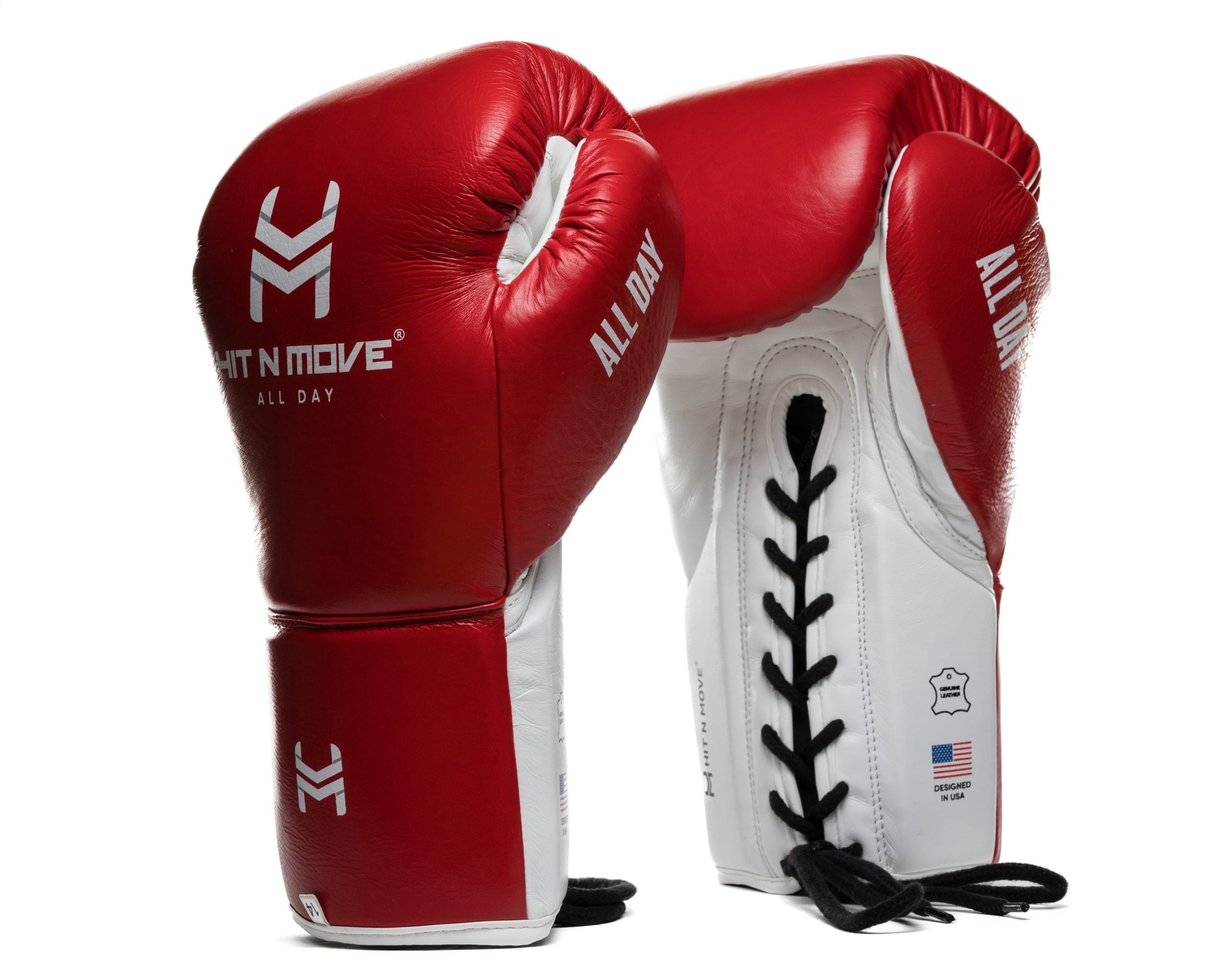 Hit N Move Boxing Gloves - All Day Pro Agility 14oz Metallic Blue/White - Lace Up