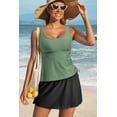 thumbnail image 6 of Versatile Swimwear Set: Mist Green Solid Color Tankini and Attached Panty Skort | [ZhiHiMeRi] | (US 8-10)M, 6 of 12