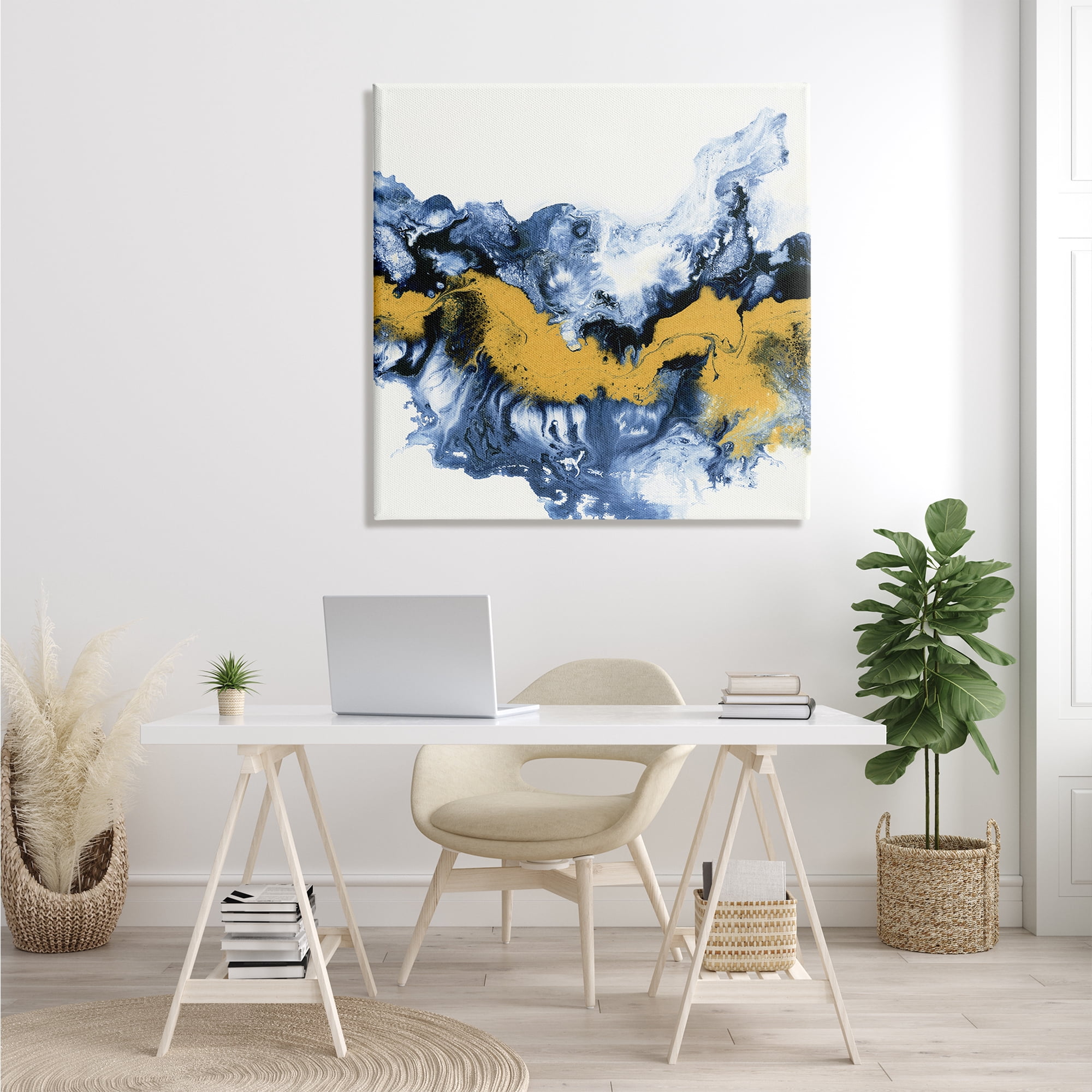 Stupell Industries Abstract Paint Infusion Fluid Blue Yellow Integration Abstract Painting Gallery Wrapped Canvas Print Wall Art, 36 x 36