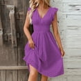 thumbnail image 6 of Jzuxvd Women's 2024 Eyelet Lace Embroidery Smocked Waist Party Dress Sexy Flutter Sleeve A Line Midi Long Sun Dress Purple Pink L, 6 of 6