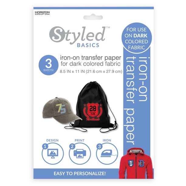 Styled Basics Print Transfer Paper Sheets For Dark Colored Cotton Fabric Use With Ink Jet Printer Includes 3 8 5 X 11 Sheets Walmart Com