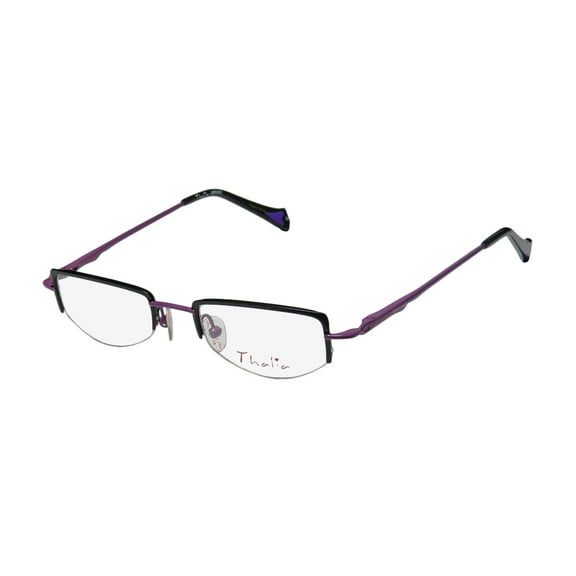NEW THALIA ABRAZO WOMENS/LADIES DESIGNER HALF-RIM BLACK / PURPLE STAINLESS STEEL FASHIONABLE FRAME DEMO LENSES 43-18-130 FLEXIBLE HINGES EYEGLASSES/EYEGLASS FRAME