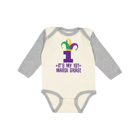 

Inktastic 1st Mardi Gras Jester Hat Childs Party Gift Baby Boy or Baby Girl Long Sleeve Bodysuit