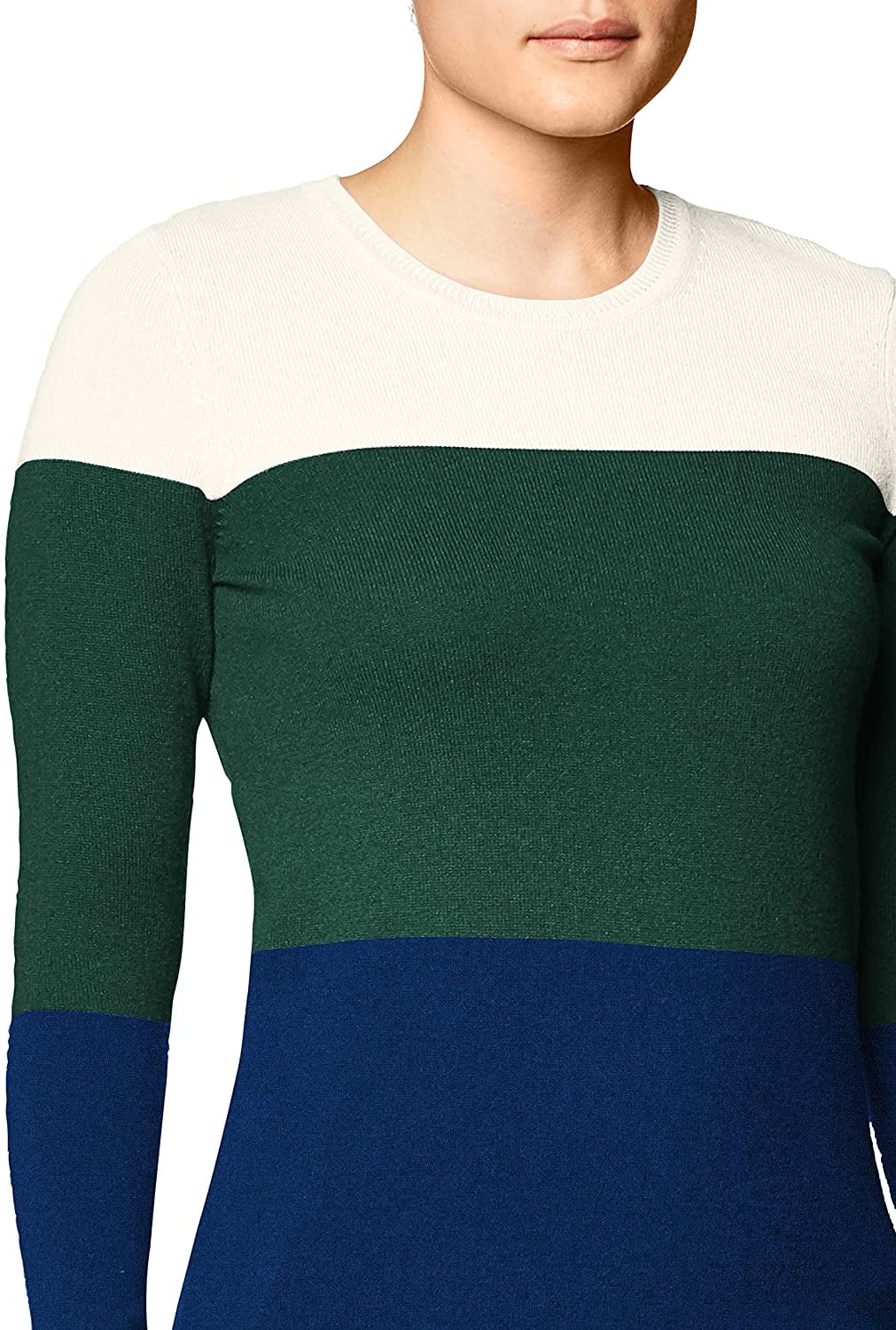 Women s Crewneck Pullover Cashmere Sweater Ivory Bottle Green Navy Medium -  Walmart.com