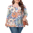 thumbnail image 1 of CHUANK Tunique à Col Rond pour Femmes Grande Taille, Blouse à Manches 3/4, T-Shirt Ample à Fleurs 0X-5X, 1 of 4