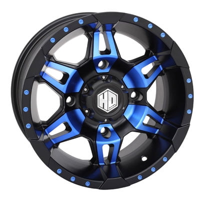 4/156 STI HD7 Alloy Wheel 14x7 4.0 + 3.0 Matte Black/Radiant Blue for Polaris RANGER RZR 800 XC 2014