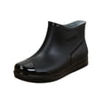 thumbnail image 2 of pwidon Waterproof Rain Boots Women Slip On Short Ankle Slip Resistant Flat Sole Embossed Detail Rubber Casual Wet Weather Women Rain Footwear Black 36, 2 of 6