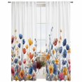 thumbnail image 2 of Colorful Spring Floral Semi Sheer Window Curtains 108 Inches Long, Elegant Summer Botanical Watercolor Rod Pocket Voile Chiffon Curtain Light Filtering Drapes for Living Room, 52"x108", 2 Panels, 2 of 9