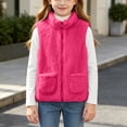 thumbnail image 4 of Girls Fleece Vest with Pockets Warm Turtleneck Casual Full Zip Kids Fall Winter Outwear Hot Pink 8, 4 of 7