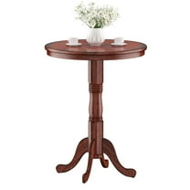 Giantex Wooden Round Pub Table, Pedestal Side Table W/Chessboard for Kitchen, Dining Room, Restaurant