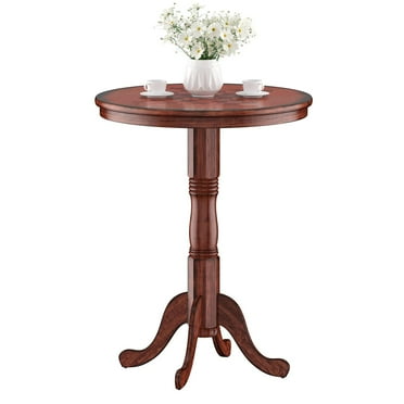 Giantex Wooden Round Pub Table, Pedestal Side Table W/Chessboard for Kitchen, Dining Room, Restaurant