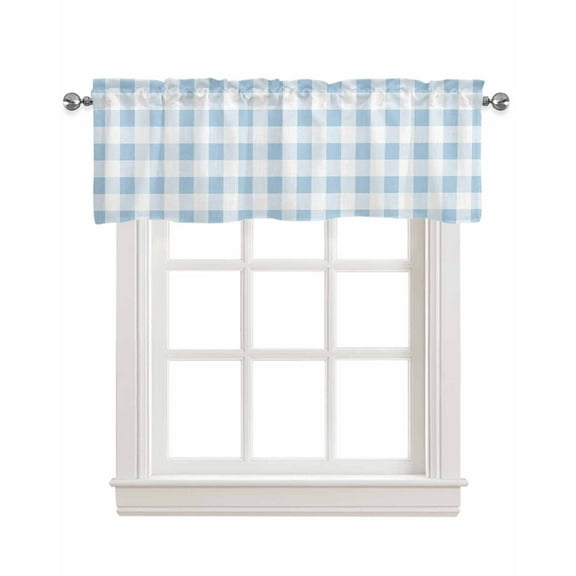 Buffalo Plaid Blue Linen Curtain Valance for Bedroom/Bathroom/Kitchen/Office/Living/Dining Room Windows,Country French Simple White Lattice Pocket Topper Drapes Decorative Cafe Drapery Panel 60x18