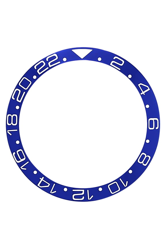 REPLACEMENT BLUE CERAMIC INSERT WITH SILVER FONT FOR WATCH 37.70MM X 30.70MM