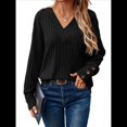 thumbnail image 3 of Camisas Tipo Túnica de Punto con Cuello en V, Larga y Botones Decorativos, Informales, Lisas, Suaves para Mujer Negro L, 3 of 9
