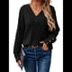 thumbnail image 3 of Camisas Tipo Túnica de Punto con Cuello en V, Larga y Botones Decorativos, Informales, Lisas, Suaves para Mujer Negro L, 3 of 9