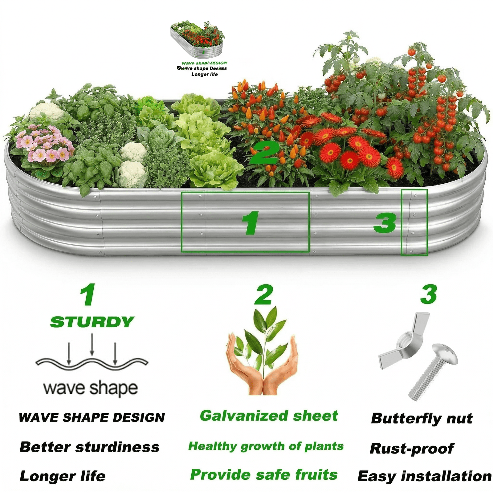 Galvanized Raised Garden Bed, UNTIMATY 8×3×1ft Large Metal Planter Boxes Outdoor, Metal Garden Bed Planter for Vegetables Flowers Herb