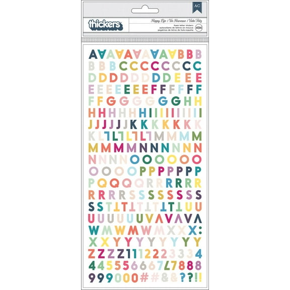 Paige Evans Whimsical Thickers Stickers 5.5"X11" 494/Pkg-Happy Life Mini Alpha/Multi Foam
