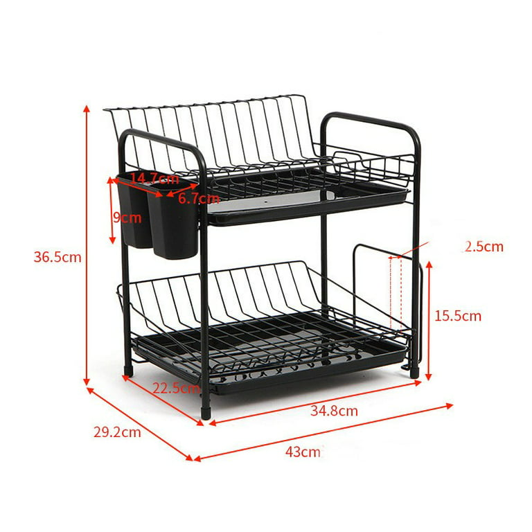 johamoo dish drying rack 2 tier, large dish rack with drainboard, metal  dish dryer rack for kitchen counter, rust-proof dish
