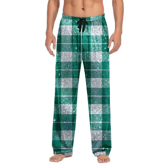 qelini Pajama Pants for Men Big and Tall Long Sleepwear Plaid Loungewear Elastic Waist Print Homewear