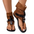 thumbnail image 4 of Sandals Women Dressy Women's Fashionable Casual Comfortable Plus Size Sandals Solid Color Round Toe Open Toe Back Zipper Flat Sandals Brown 42, 4 of 9
