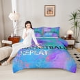 thumbnail image 4 of Castle Fairy Eat Sleep Basketball 3 Pieces Queen Comforter Set for Children Teens Adults,Graffiti Splash Ultra Soft Bedding Sets,Gradient Blue Purple Green Bedding Comforter Set Breathable, 4 of 8