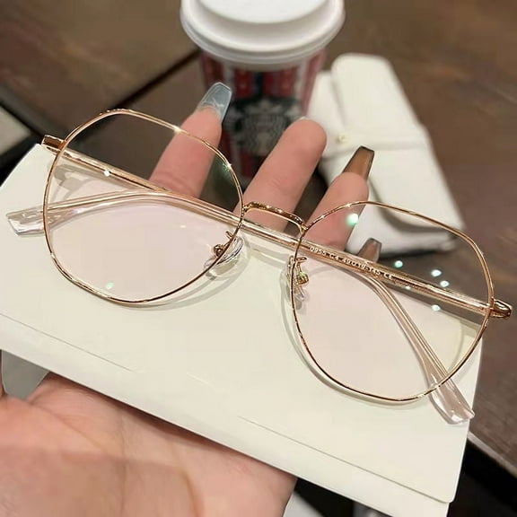 Women's eyeglasses red high value students anti-blue light round face show face small flat frame flat frame-Rose Gold
