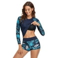 thumbnail image 3 of Women 2 Piece Rash Guard Swimsuit Long Sleeve Zipper Bathing Suit Sun Protection UPF 50+ Swim Shirt with Shorts -S, 3 of 6