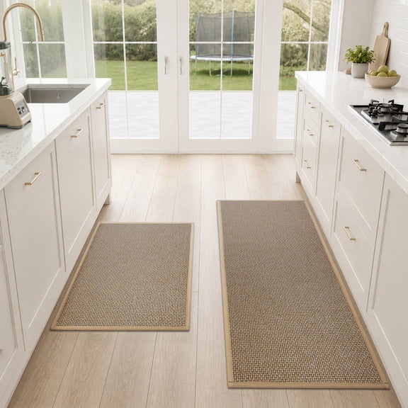 GALMAXS7 Kitchen Rugs and Mats 2 Piece Non Skid Kitchen Mats Washable Kitchen Floor Mats 20"x32" 20"x47",Beige