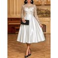 thumbnail image 4 of Women White-2 Elegant Long Sleeve Midi Dress, Gold Floral Embroidered Mesh, 4 of 8