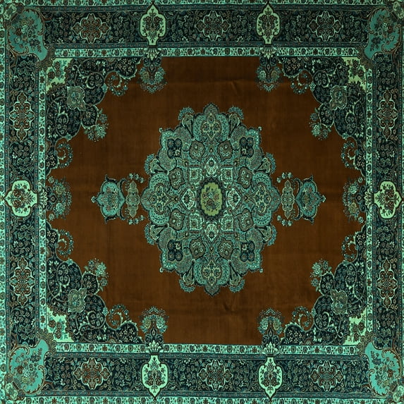 Ahgly Company Indoor Square Persian Turquoise Blue Traditional Area Rugs, 3' Square