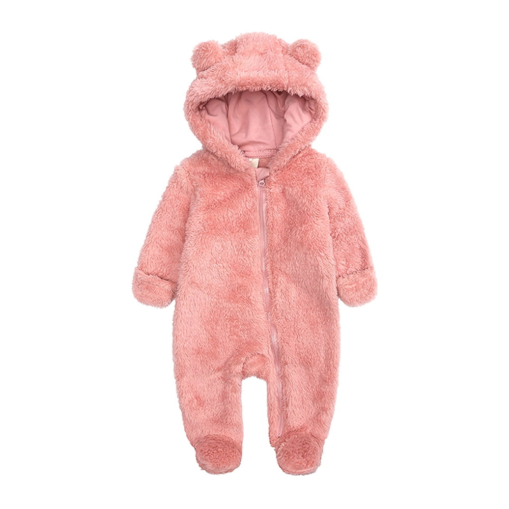 Boy Girl Jumpsuit Rabbit Ears Bodysuit Zipper Hooded Romper Newborn Baby Outfits Long Sleeve Jumpsuit Cartoon Romper Cotton Pajamas for Boy Girl Winter Warm Clothes Baby Gifts 0-18Months