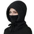 thumbnail image 3 of Women's Winter Hat with Integrated Scarf and Face Mask, Fleece Lined Knit Beanie for Cold Weather, Windproof Cycling Cap with Neck Warmer, Thermal Balaclava Style Hooded Hat - Black, 3 of 7
