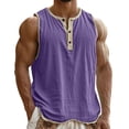 thumbnail image 2 of Utoimkio Cotton Linen Workout Tank Tops for Men Oversized Henley Crewneck Sleeveless T Shirts Solid Button Gym Muscle Tanks Size S-3XL, 2 of 8