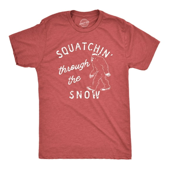 Mens Squatchin Through The Snow T Shirt Funny Xmas Bigfoot Sasquatch Tee for Guys Graphic Tees