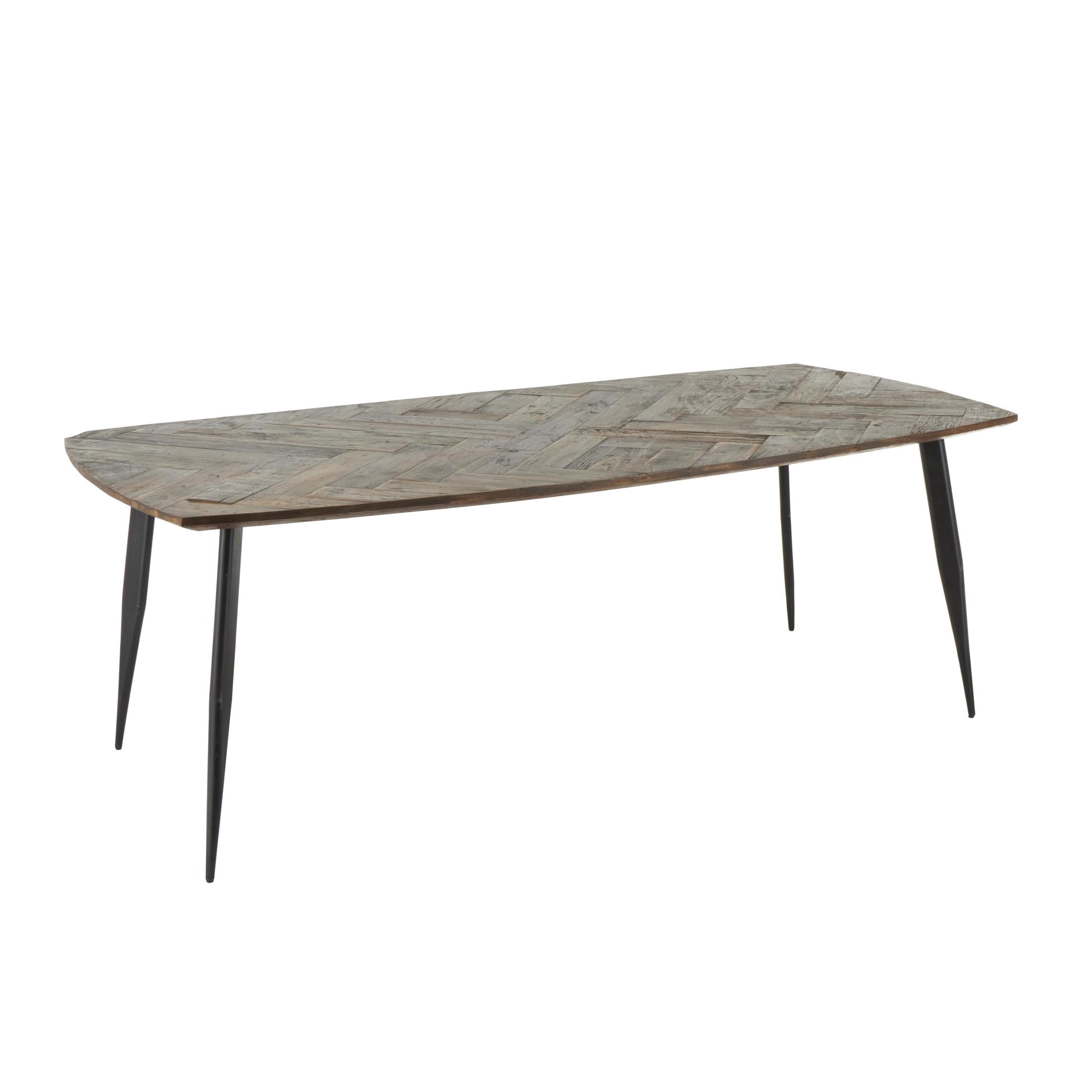DecMode 84" x 30" Brown Teak Wood Modern Live Edge Dining Table with Black Metal Legs, 1-Piece