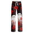 thumbnail image 4 of JULMCOMO Halloween Pajamas Pants for Women Cat Pumpkin Ghost Print Elastic Waist Drawstring Trendy Pajama Bottoms Cute Print Loose Fit Comfy Pj Pants White M, 4 of 6