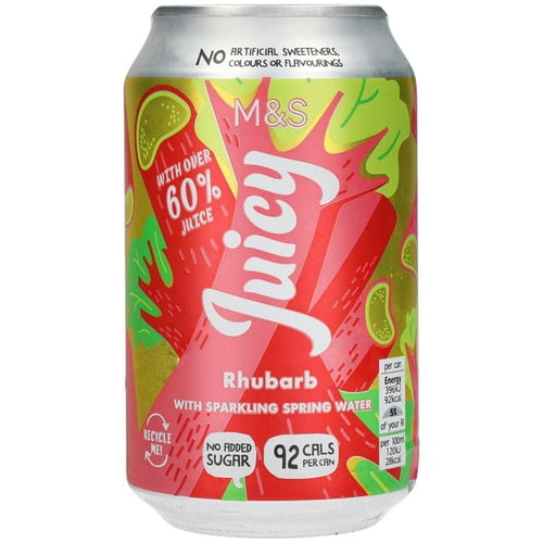 M&S Juicy Rhubarb with Sparkling Spring Water Multipack 4 x 330ml, British Import (Pack of 2)