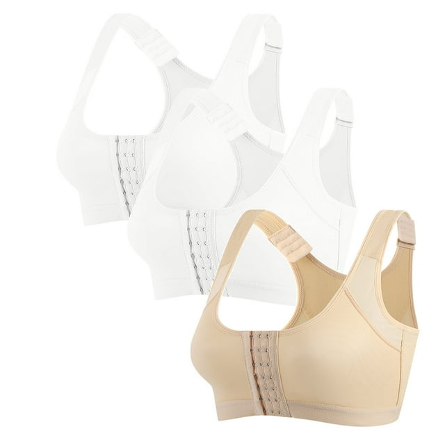 Xfvqtps 3PC Large Size Sports Bras for Women Back Mesh Cross Buckle Strap Front Multi Row Buckle No Underwire Breathable Yoga Bra Multicolor-07