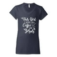 thumbnail image 2 of Wild Bobby This Girl Runs On Coffee And Jesus Inspirational/Christian Women Standard V-Neck Tee, Navy, Large, 2 of 5